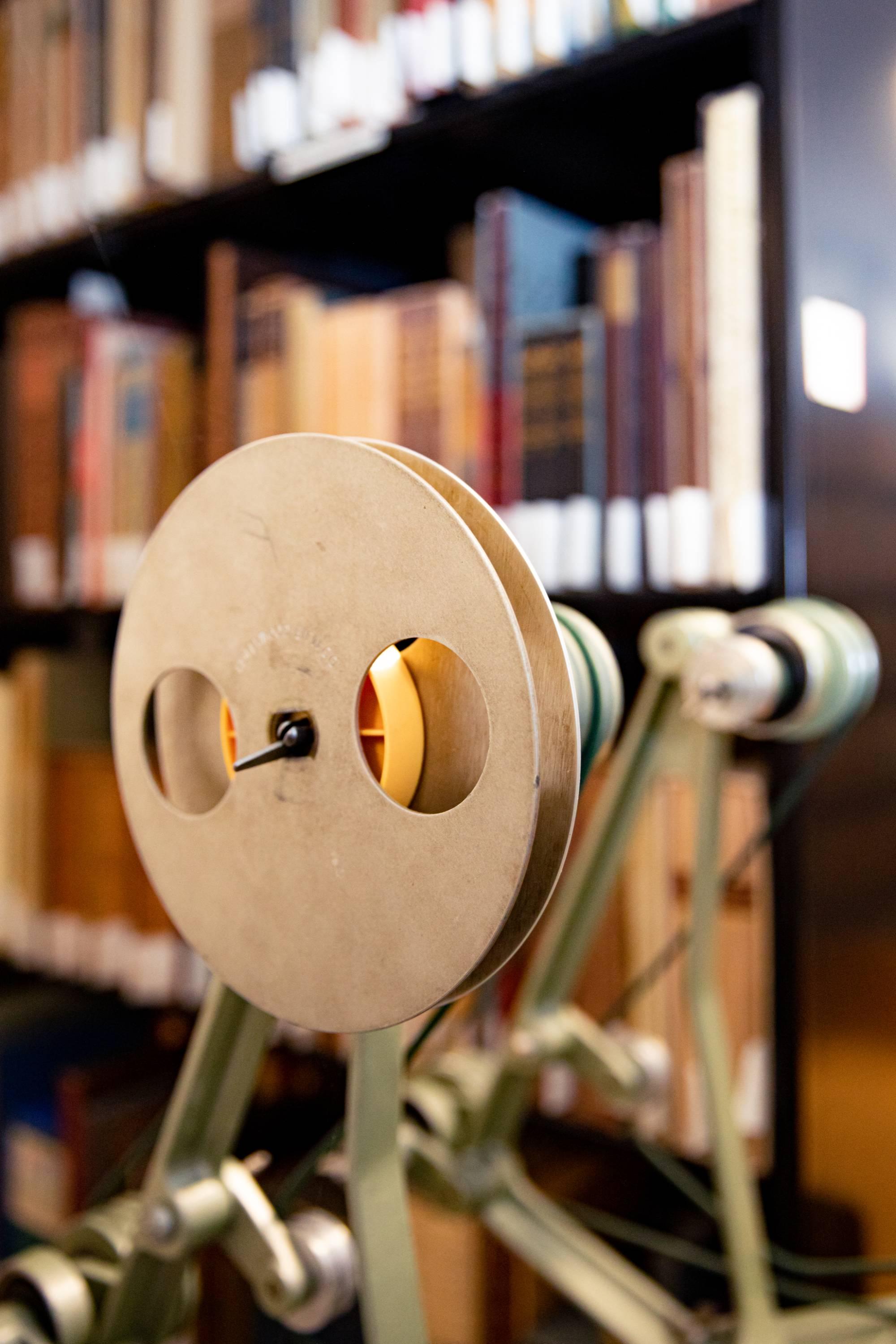 News reel in the library.